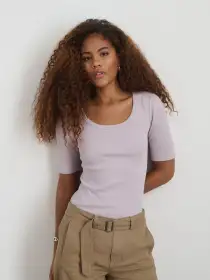 Everyday Ribbed Scoop Neck Tee(Thistle,XS)