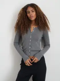 Ava Cardigan in Extrafine Merino Wool(Medium Heather Grey,XS)