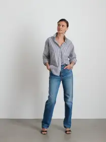 Jo Shirt in Striped Cotton Poplin(Navy/White,XXS)