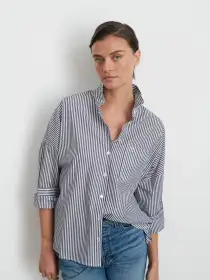 Jo Shirt in Striped Cotton Poplin(Navy/White,XXS)