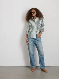 Jo Shirt in Positano Stripe(Green/Off White,XXS)