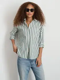 Jo Shirt in Positano Stripe(Green/Off White,XXS)