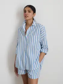 Jo Shirt in Positano Stripe(Blue/Off White,XXS)