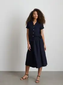 Maddie Skirt in Linen(Dark Navy,XXS)