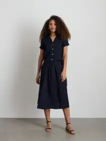 Maddie Skirt in Linen(Dark Navy,XXS)