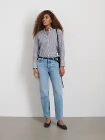 Val Shirt in Striped Poplin(Navy/White,XXS)