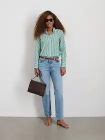 Val Shirt in Striped Poplin(Green/White,XXS)