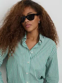 Val Shirt in Striped Poplin(Green/White,XXS)