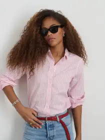 Val Shirt in Striped Poplin(Pink/White,XXS)