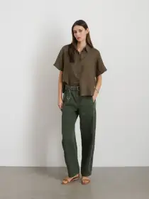 Maddie Shirt In Linen(Deep Moss,XXS)
