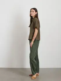Maddie Shirt In Linen(Deep Moss,XXS)