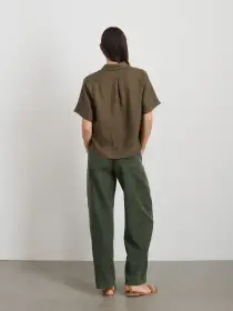 Maddie Shirt In Linen(Deep Moss,XXS)