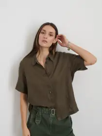 Maddie Shirt In Linen(Deep Moss,XXS)