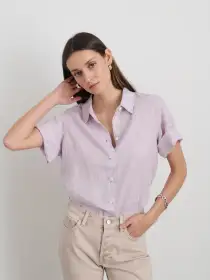 Maddie Shirt In Linen(Thistle,XXS)
