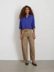 Cropped Jo Shirt in Cotton Poplin(Royal Blue,XS)