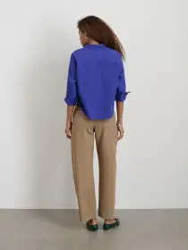 Cropped Jo Shirt in Cotton Poplin(Royal Blue,XS)