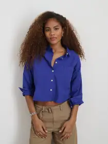Cropped Jo Shirt in Cotton Poplin(Royal Blue,XS)