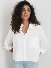 Cropped Jo Shirt in Cotton Poplin(White,XS)