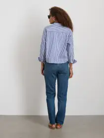 Cropped Striped Jo Shirt in Cotton(White/Blue Stripe,XS)