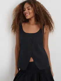 Soho Scoop Vest In Linen Cotton(Black,XS)