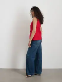 Soho Scoop Vest In Linen Cotton(Crimson,XS)