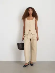 Soho Scoop Vest In Linen Cotton(Tan,XS)