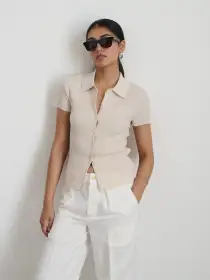 Suzanne Ribbed Polo(Ivory,XS)
