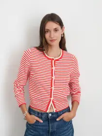 Albertina Cardigan(Poppy/Ivory,XS)
