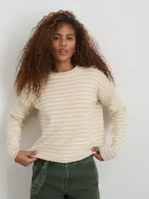 Mariner Striped Rollneck Sweater in Cotton(Light Bone/Ivory,XS)
