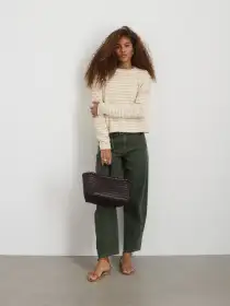 Mariner Striped Rollneck Sweater in Cotton(Light Bone/Ivory,XS)