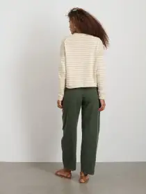 Mariner Striped Rollneck Sweater in Cotton(Light Bone/Ivory,XS)