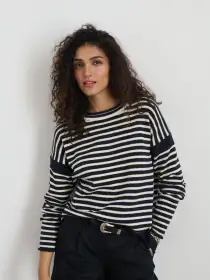 Mariner Striped Rollneck Sweater in Cotton(Navy/Ivory,XS)
