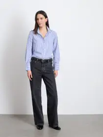 Val Shirt in Striped Poplin(Blue/White,XXS)