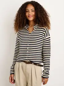 Taylor Striped Cardigan in Cotton Cashmere(Navy/Ivory,XS)