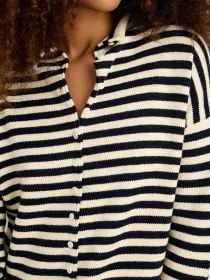 Taylor Striped Cardigan in Cotton Cashmere(Navy/Ivory,XS)