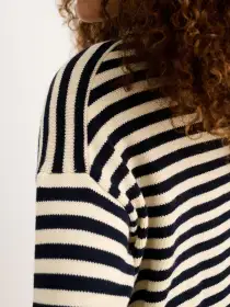 Taylor Striped Cardigan in Cotton Cashmere(Navy/Ivory,XS)