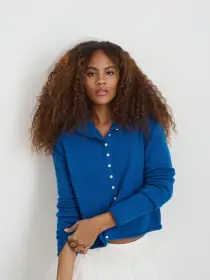 Taylor Rollneck Cardigan in Cotton Cashmere(Cosmic Blue,XS)