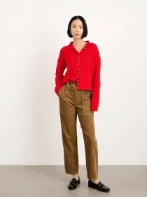 Taylor Rollneck Cardigan in Cotton Cashmere(Fire Red,XS)