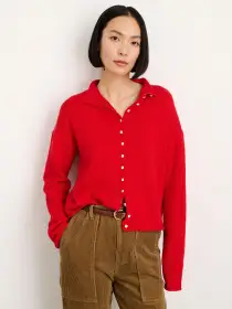 Taylor Rollneck Cardigan in Cotton Cashmere(Fire Red,XS)