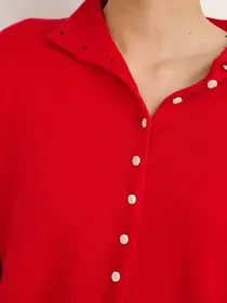 Taylor Rollneck Cardigan in Cotton Cashmere(Fire Red,XS)