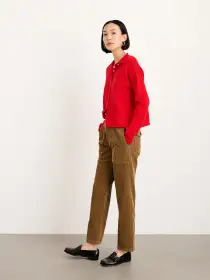 Taylor Rollneck Cardigan in Cotton Cashmere(Fire Red,XS)