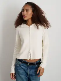 Taylor Rollneck Cardigan in Cotton Cashmere(Ivory,XS)