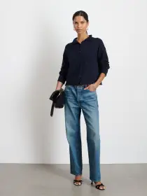 Taylor Rollneck Cardigan in Cotton Cashmere(Navy,XS)