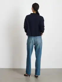 Taylor Rollneck Cardigan in Cotton Cashmere(Navy,XS)