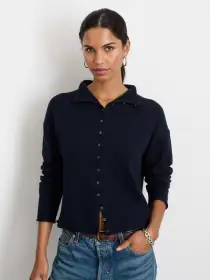 Taylor Rollneck Cardigan in Cotton Cashmere(Navy,XS)