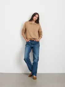 Taylor Rollneck Cardigan in Cotton Cashmere(Camel,XS)