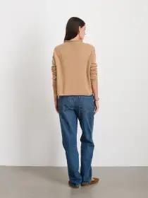 Taylor Rollneck Cardigan in Cotton Cashmere(Camel,XS)