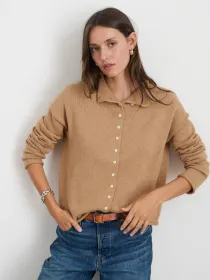 Taylor Rollneck Cardigan in Cotton Cashmere(Camel,XS)