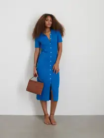 Alice Ribbed Sweater Dress(Cerulean Blue,XS)