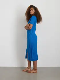Alice Ribbed Sweater Dress(Cerulean Blue,XS)